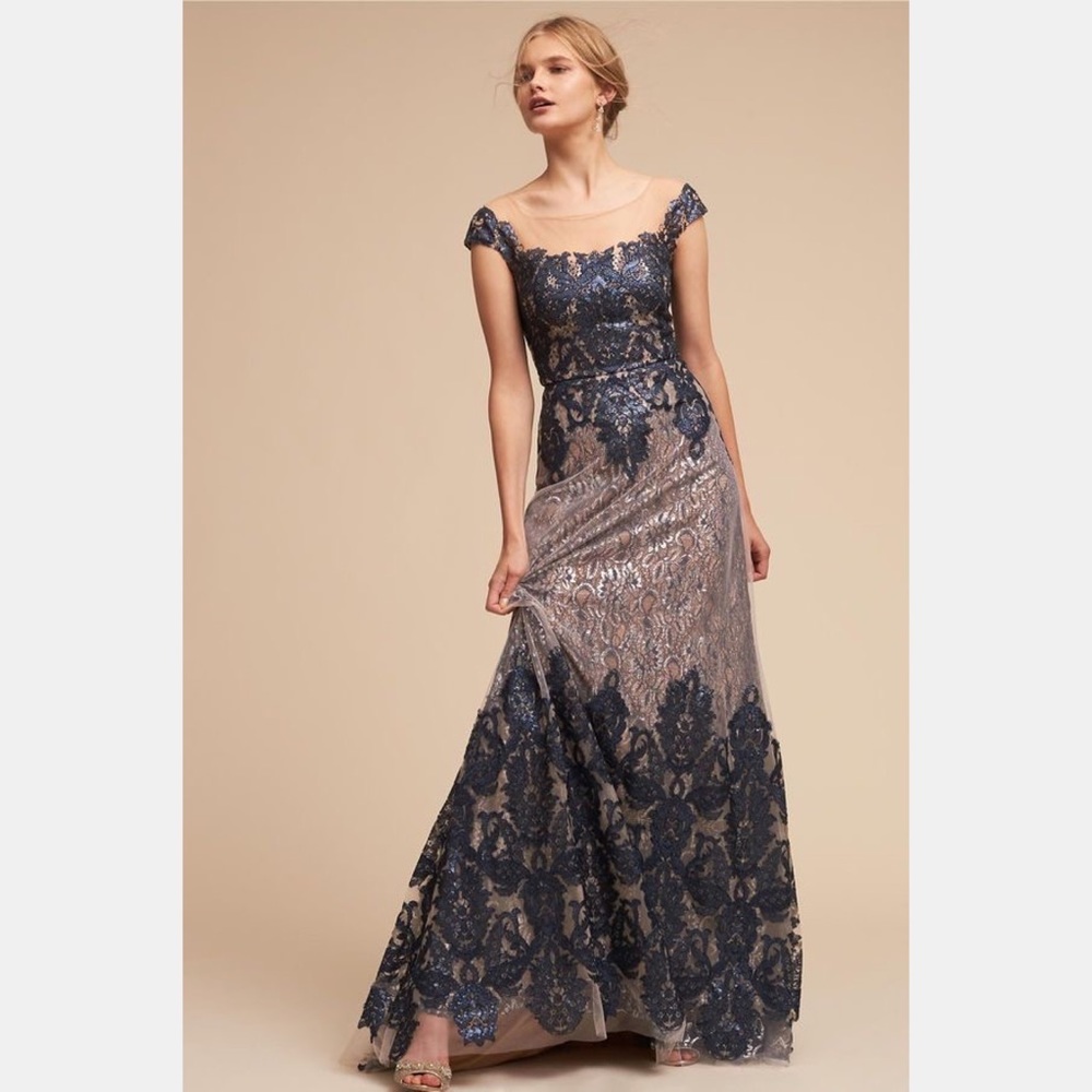 Terani Couture Navy and Silver Lace Wedding Dress